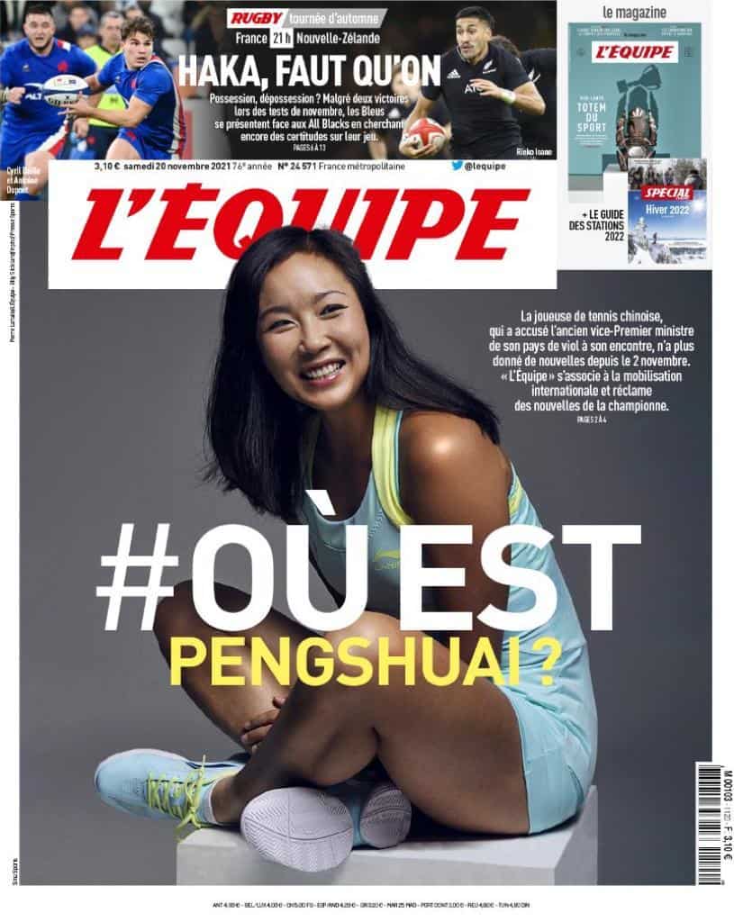 couvertue de l'Equipe Peng Shuai